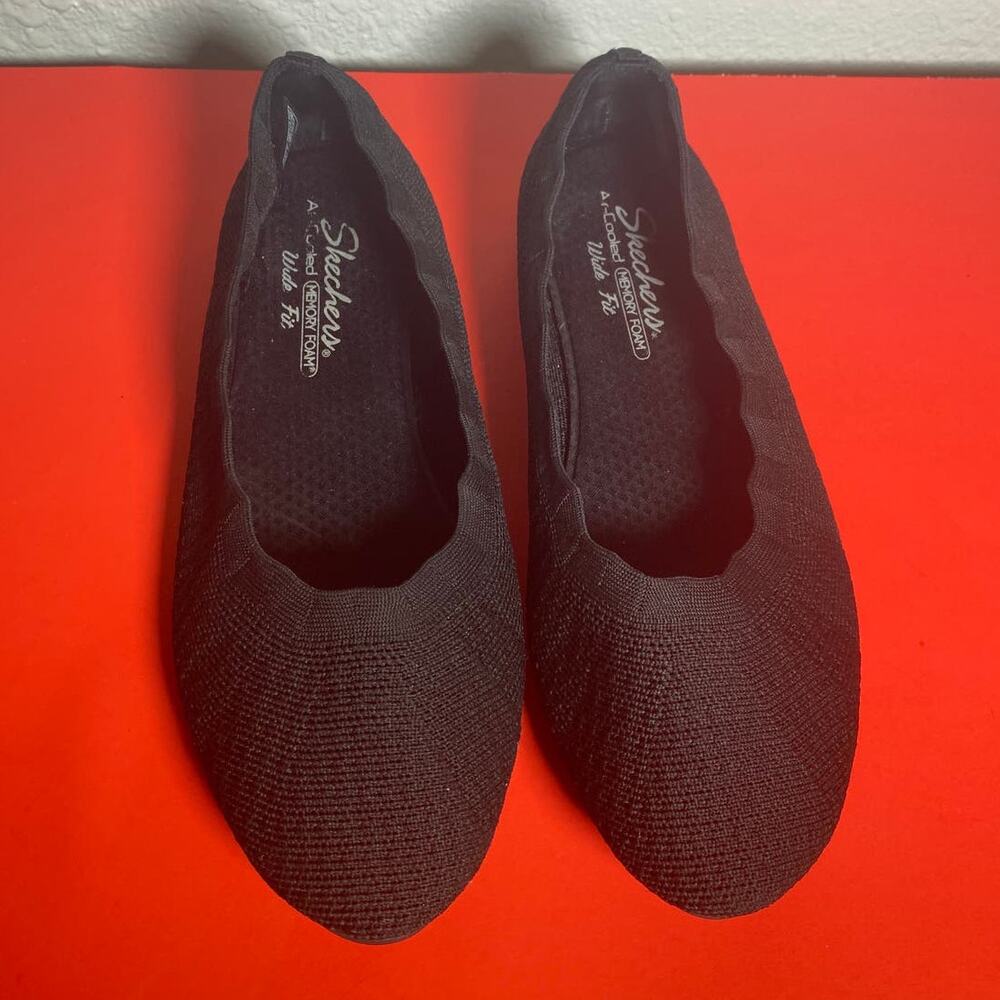 Skechers Air Cooled Memory Foam Stretch Fit Black Knit Flats Size 10
